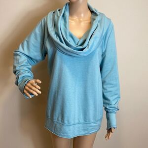 LVR Organic blue cowl neck long sleeve hooded pullover size M